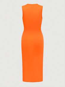 SHEIN Tween Girl Cut Out Split Hem Dress - Orange - View 2
