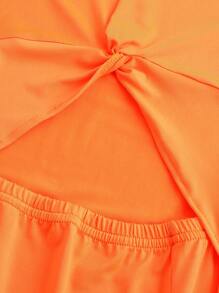 SHEIN Tween Girl Cut Out Split Hem Dress - Orange - View 4