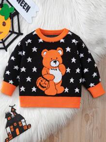 Baby Girl Bear Pattern Contrast Trim Jumper - Multicolor - View 1