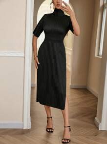 GENKIRA High Neck Split Thigh Dress - Black - View 5