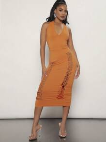 SHEIN SXY Solid Cut Out Backless Halter Bodycon Dress