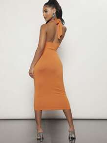 SHEIN SXY Solid Cut Out Backless Halter Bodycon Dress