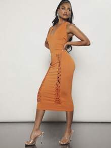 SHEIN SXY Solid Cut Out Backless Halter Bodycon Dress