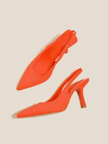 Fall/Winter 2025 Women Slingbacks, Elastane Point Toe Stiletto Heeled Funky Pumps Neon Orange,Elegant,Party Outfits,Pointed Heels - Orange - View 3