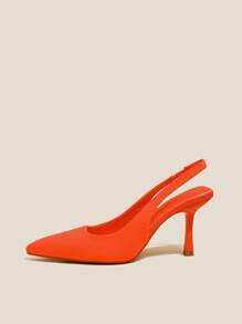 Fall/Winter 2025 Women Slingbacks, Elastane Point Toe Stiletto Heeled Funky Pumps Neon Orange,Elegant,Party Outfits,Pointed Heels - Orange - View 6