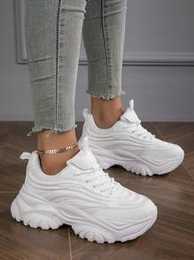 Women's Fashionable Lightweight Breathable Sports Shoes, Lace-up Mesh Tennis Shoes With Chunky Sole