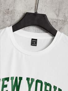 Manfinity Campus Court 男士字母圖案T恤&腰部抽繩短褲 - 彩色 - 查看 3