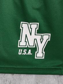 Manfinity Campus Court 男士字母圖案T恤&腰部抽繩短褲 - 彩色 - 查看 4