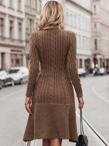 Jersey largo de ajuste ceñido con cuello en V (Patrón aleatorio) - Caqui - Ver 2