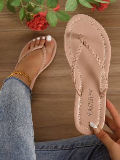 Mujer con diseño trenzado Sandalias de dedo , vacación Sandalias