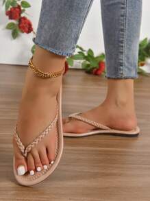 NỮ Chi tiết bện Dép thông , Kỳ nghỉ Dép xăng đan - Màu Khaki - Xem 4