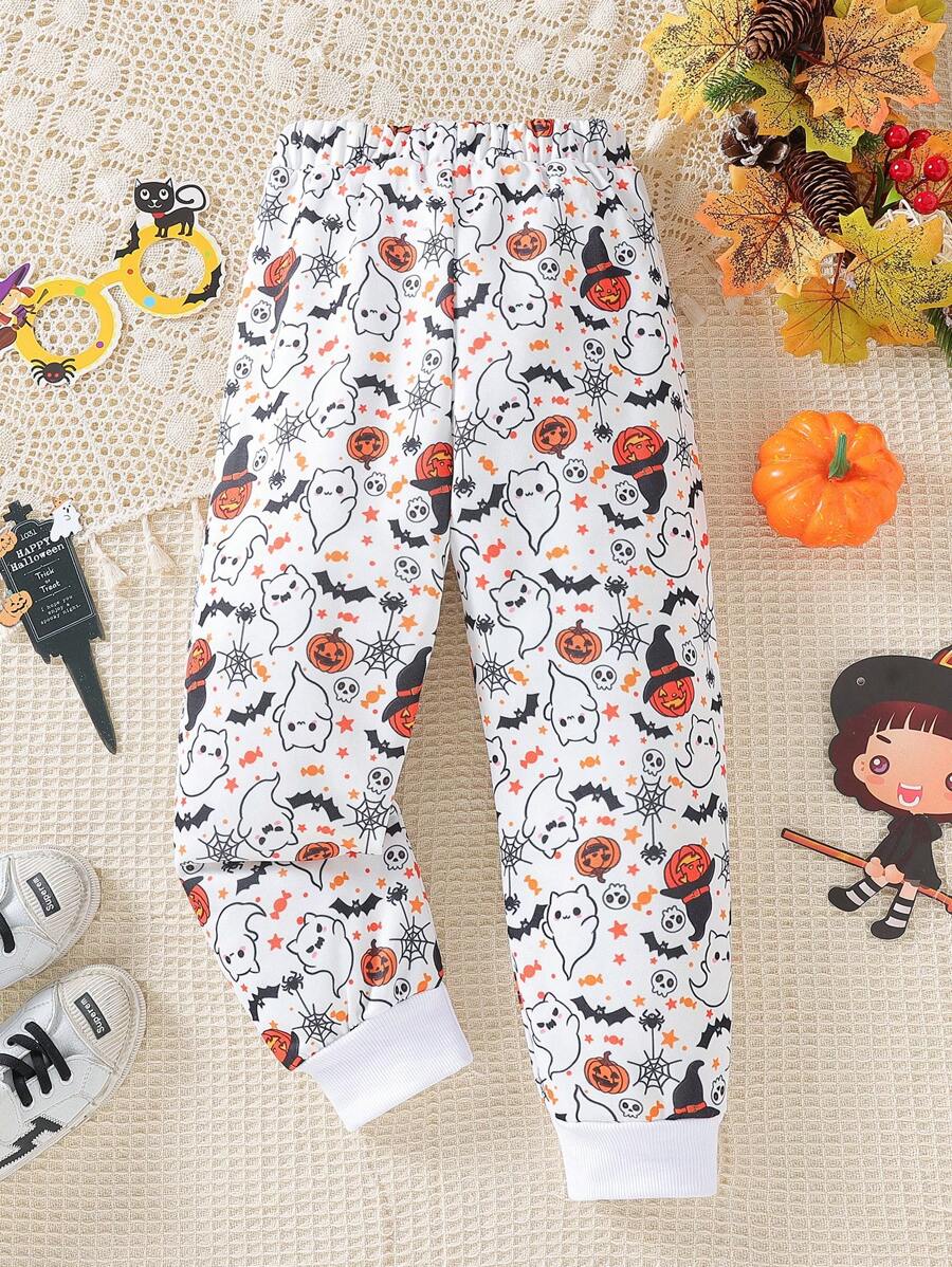 SHEIN 女小童萬聖印花衛褲 - 白色 - 查看 1