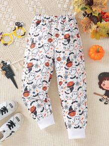 SHEIN 女小童萬聖印花衛褲 - 白色 - 查看 2