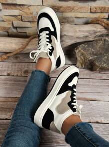 撞色高幫平底鞋底運動休閒鞋,舒服的和多用途 - 彩色 - 查看 3