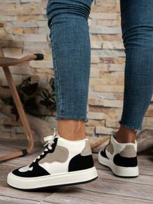 撞色高幫平底鞋底運動休閒鞋,舒服的和多用途 - 彩色 - 查看 4