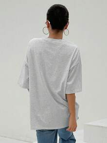 DAZY Slogan Graphic Drop Shoulder Tee - Light Grey - View 2