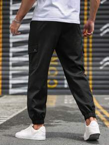 Manfinity Homme Men Letter Graphic Flap Pocket Drawstring Waist Cargo Trousers - Black - View 2