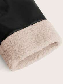 SHEIN Thiếu niên cô gái Dây kéo chất liệu da PU Nhiệt Áo khoác moto - màu đen - Xem 4