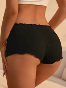 SHEIN 3pcs Scallop Trim Solid Ribbed Knit Brief - Multicolor - View 2