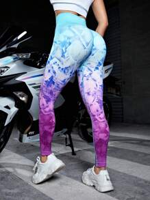 紮染寬腰帶運動打底褲 - 彩色 - 查看 2