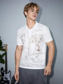 Manfinity RebelGame Men Radish Print Polo Shirt - White - View 3