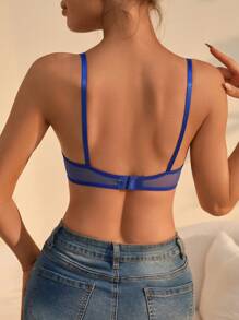 Contrast Lace Underwire Sexy Lingerie Bra - Navy Blue - View 2