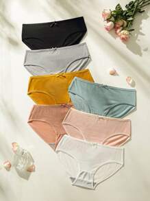 7pcs Solid Bow Front Ribbed Knit Panty - Multicolor - View 3