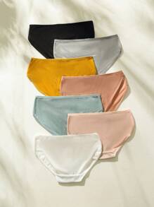 7pcs Solid Bow Front Ribbed Knit Panty - Multicolor - View 4