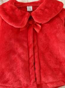 SHEIN Đứa bé gái Cổ tròn Áo khoác Teddy - Đỏ - Xem 5