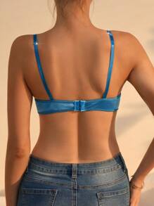 Rhinestone Chi tiết Bras - Màu xanh lam - Xem 2