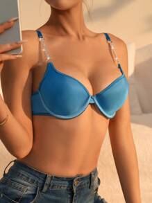 Rhinestone Chi tiết Bras - Màu xanh lam - Xem 4