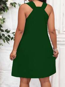 Franclia Talla grande Vestido unicolor de cuello halter - Verde - Ver 2
