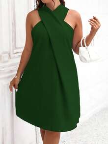 Franclia Talla grande Vestido unicolor de cuello halter - Verde - Ver 4