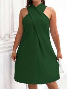 Franclia Talla grande Vestido unicolor de cuello halter - Verde - Ver 5