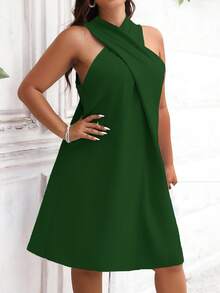 Franclia Talla grande Vestido unicolor de cuello halter - Verde - Ver 6