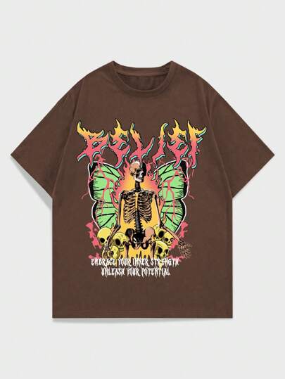 Hombres Camiseta de cráneo & con estampado de mariposa