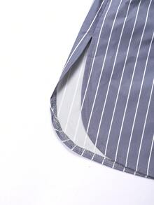 SHEIN Unity Striped Print Lapel Neck Blazer & Skirt - Grey - View 3