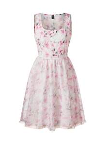 SHEIN Unity Floral Print Mesh Overlay Dress