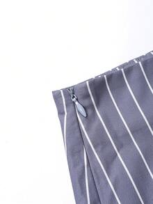SHEIN Unity Striped Print Lapel Neck Blazer & Skirt - Grey - View 7