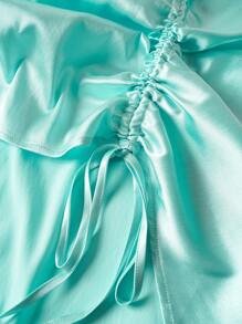 SHEIN Unity 人像圖案抽繩前收褶抹胸連衣裙 - 薄荷綠 - 查看 3