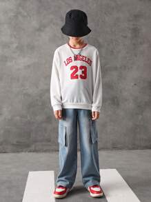 Tween Boy Flap Pocket Side Cargo Trousers - Light Wash - View 3