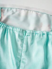 SHEIN Unity 人像圖案抽繩前收褶抹胸連衣裙 - 薄荷綠 - 查看 5