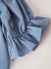 SHEIN Unity 休閒褶邊 揉皺 打褶純色女士襯衫 - 藍色 - 查看 5