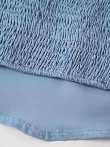 SHEIN Unity 休閒褶邊 揉皺 打褶純色女士襯衫 - 藍色 - 查看 6