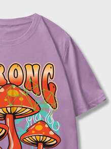 ROMWE MEN Street Life Men Mushroom & Letter Graphic Tee - Purple - View 3