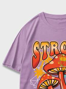 ROMWE MEN Street Life Men Mushroom & Letter Graphic Tee - Purple - View 4