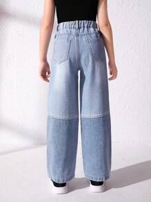 Tween Girl Slant Pocket Straight Leg Jeans - Light Wash - View 2