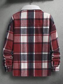 Manfinity Homme 寬鬆版式男士格紋印花大衣,附蓋式口袋和扣子 - 彩色 - 查看 2