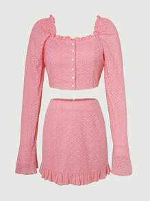 SHEIN Unity Frill Trim Crop Blouse & Ruffle Hem Skirt