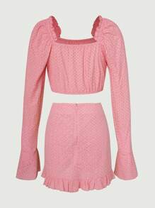 SHEIN Unity Frill Trim Crop Blouse & Ruffle Hem Skirt